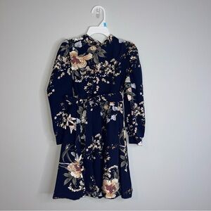 Elegant Navy Floral Kids Dress